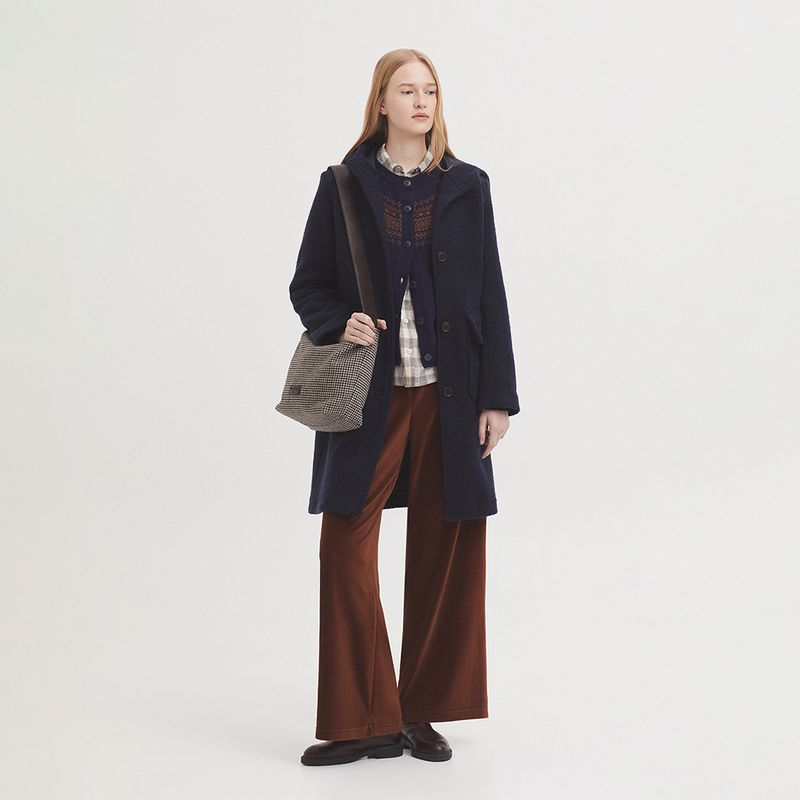 Nice Things Boiled wool hooded coat Navy