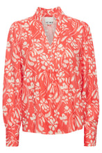 Load image into Gallery viewer, Ichi Nasreen print high neck blouse Hot coral Flower
