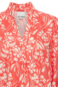 Ichi Nasreen print high neck blouse Hot coral Flower