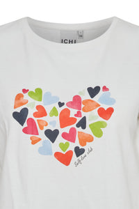 Ichi Ossi Multi heart print T shirt Cloud Dancer