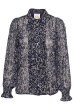 Load image into Gallery viewer, Part Two Eibrit georgette ruffle front shirt Dark Navy Scatter
