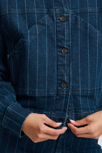 Ichi Adissa wide pinstripe denim jacket Authentic Blue