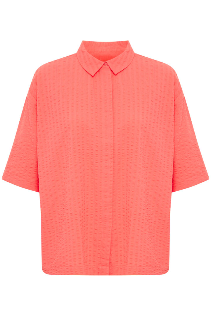 Ichi Ravenna seersucker oversized shirt Calypso Coral