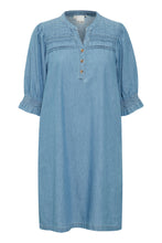 Load image into Gallery viewer, Ichi Ancey chambray shirred yoke dress Washed Blue Denim
