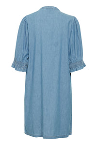Ichi Ancey chambray shirred yoke dress Washed Blue Denim