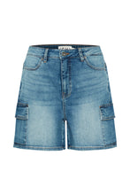 Load image into Gallery viewer, Ichi Twiggy denim cargo shorts Mid Blue
