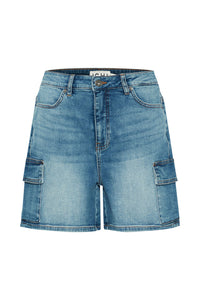 Ichi Twiggy denim cargo shorts Mid Blue