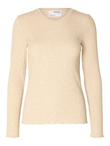 Selected Femme Anna ribbed crew neck Tee Oatmeal