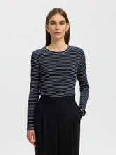 Load image into Gallery viewer, Selected Anna crew neck striped rib top Dark Sapphire
