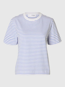 Selected Femme essential striped boxy t shirt Cornflower Blue