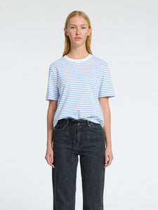 Selected Femme essential striped boxy t shirt Cornflower Blue