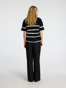 Selected Femme Maline stripe short sleeve knit Dark Sapphire Birch