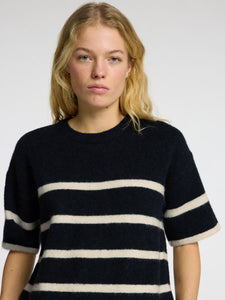 Selected Femme Maline stripe short sleeve knit Dark Sapphire Birch