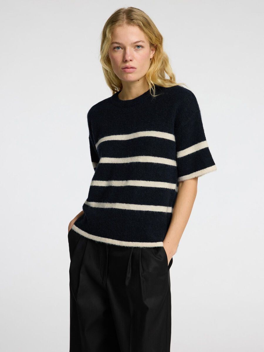 Selected Femme Maline stripe short sleeve knit Dark Sapphire Birch