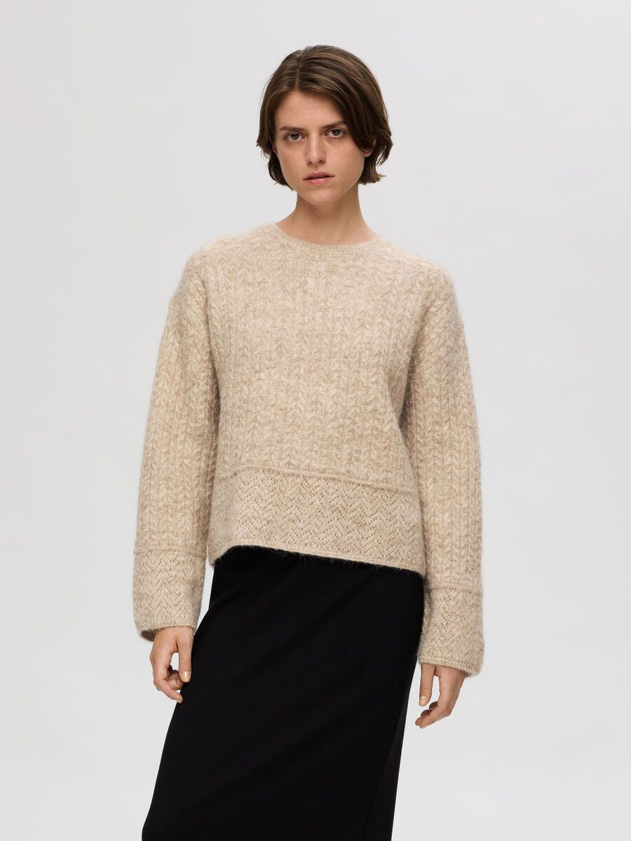 Selected Femme Alva structured jacquard knit Irish Cream