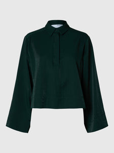 Selected Femme Jean cropped satin shirt Scarab Green