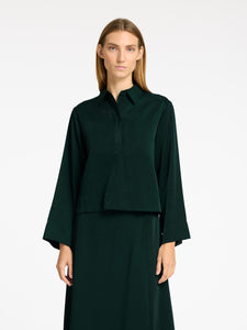 Selected Femme Jean cropped satin shirt Scarab Green