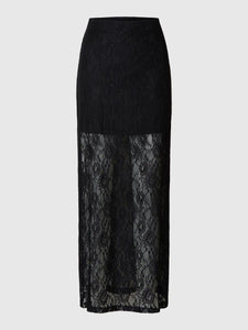 Selected Femme Mista Ankle lace skirt Black