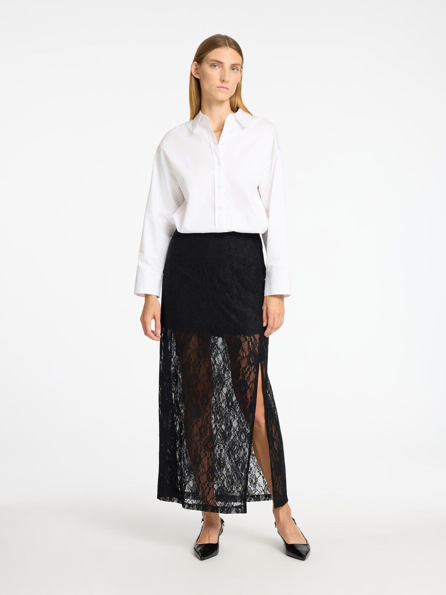 Selected Femme Mista Ankle lace skirt Black