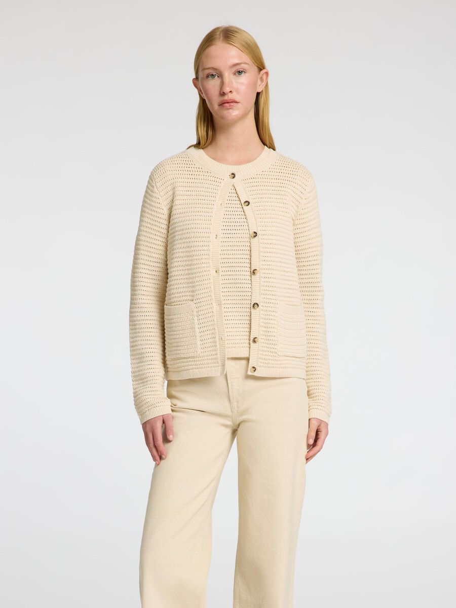 Selected Femme Vinna cotton knit cardigan Birch