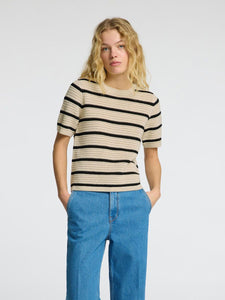 Selected Femme Vinna textured stripe S/S knit Birch