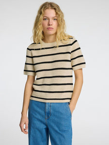 Selected Femme Vinna textured stripe S/S knit Birch