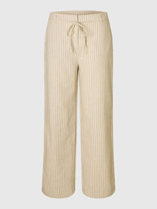 Selected Femme Johanne striped belted long trousers Birch