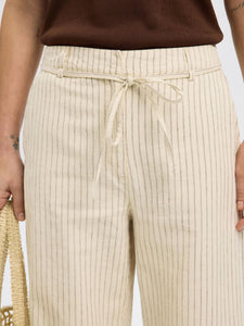 Selected Femme Johanne striped belted long trousers Birch