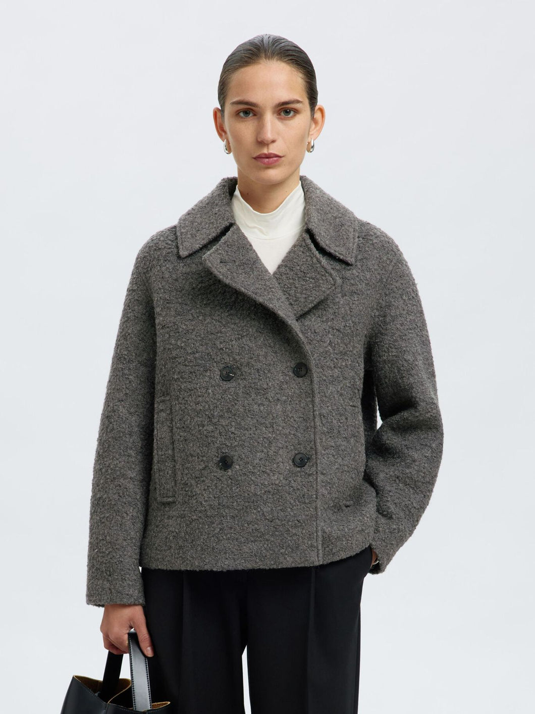 Selected Femme Alma boucle wool blend jacket Medium Grey