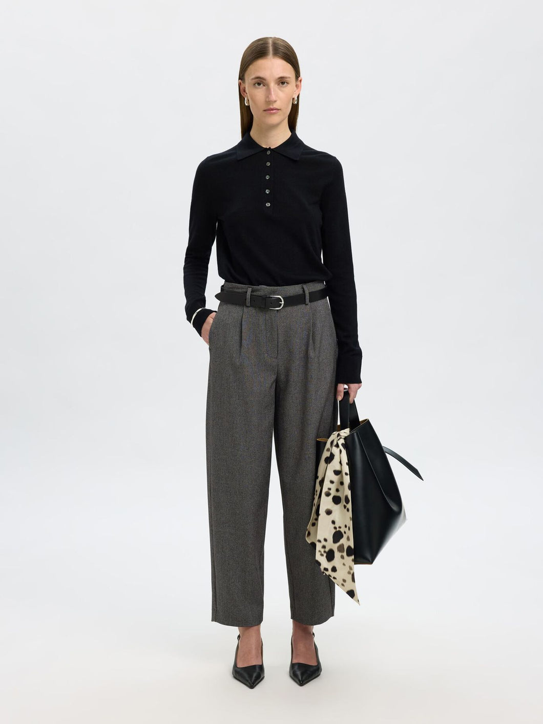 Selected Femme Alma barrel leg tailored trouser Black Multi