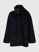 Load image into Gallery viewer, Selected Femme Pam pinstripe jacket detachable Scarf dark Sapphire
