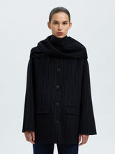 Load image into Gallery viewer, Selected Femme Pam pinstripe jacket detachable Scarf dark Sapphire
