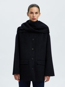 Selected Femme Pam pinstripe jacket detachable Scarf dark Sapphire