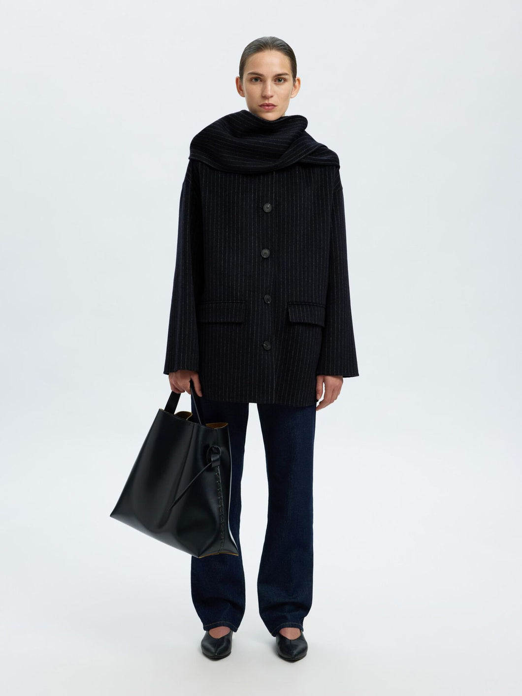 Selected Femme Pam pinstripe jacket detachable Scarf dark Sapphire
