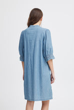 Load image into Gallery viewer, Ichi Ancey chambray shirred yoke dress Washed Blue Denim
