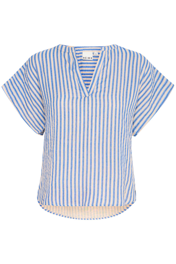 Ichi foxa printed stripe V neck top Blues
