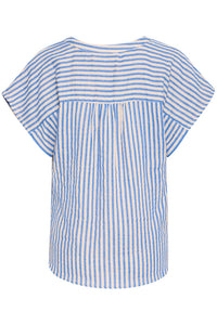 Ichi foxa printed stripe V neck top Blues