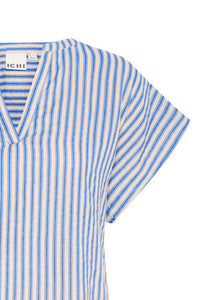 Ichi foxa printed stripe V neck top Blues