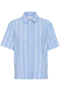 Part Two Renee linen blend striped shirt Marina Blue White