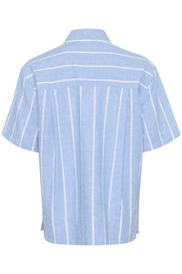Part Two Renee linen blend striped shirt Marina Blue White