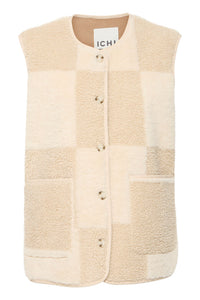 Ichi Tonza chequer board sherpa gilet Fog