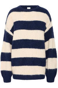 Ichi Dayana wide stripe knit jumper Patriot Blue