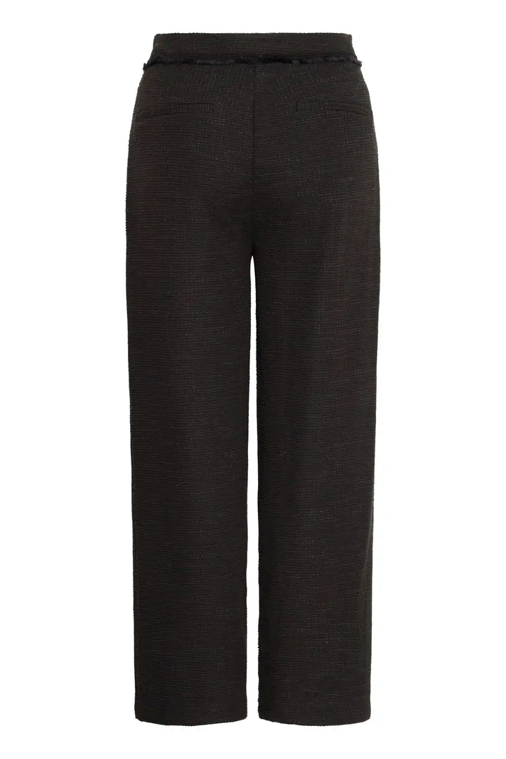 Ichi Kate textured fringed trousers Black
