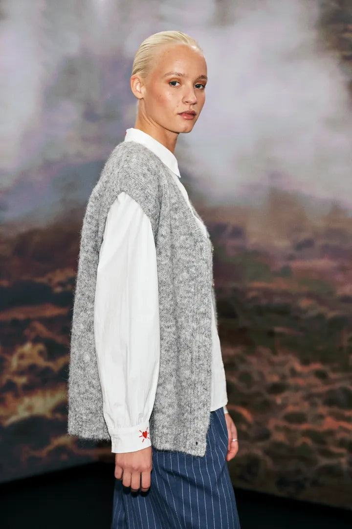Ichi Belablue knit waistcoat Light Grey Melange