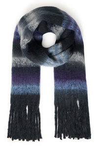 Ichi Amette long striped soft scarf Blue Yonder