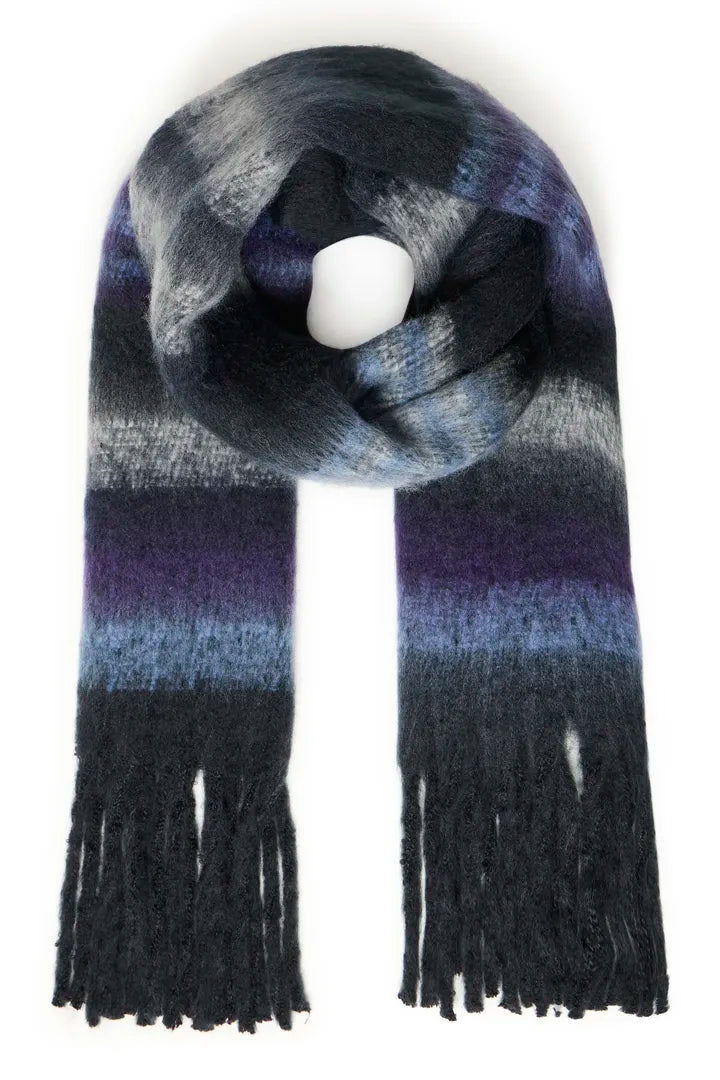 Ichi Amette long striped soft scarf Blue Yonder