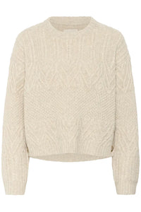 Part Two Sindy cable button side knit French Oak Melange