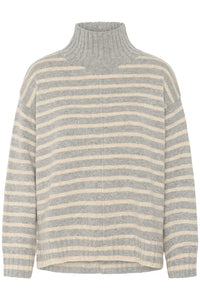 Part Two Lilye high neck striped jumper Grey Melange & French Oak