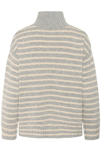 Part Two Lilye high neck striped jumper Grey Melange & French Oak