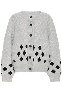 Ichi Cortana heavy knit jacquard bomber Grey Melange